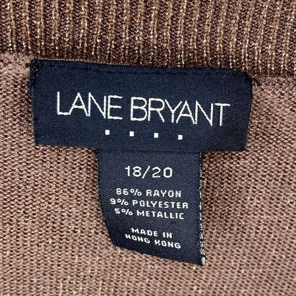 Lane Bryant V-Neck Knit Sweater Brown Gold Metallic Long Sleeves Plus Size 18/20 - Picture 3 of 4